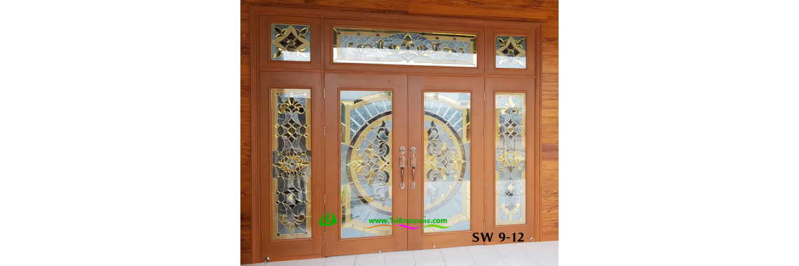 ประตูกระจกนิรภัยไม้สัก SW 9-12